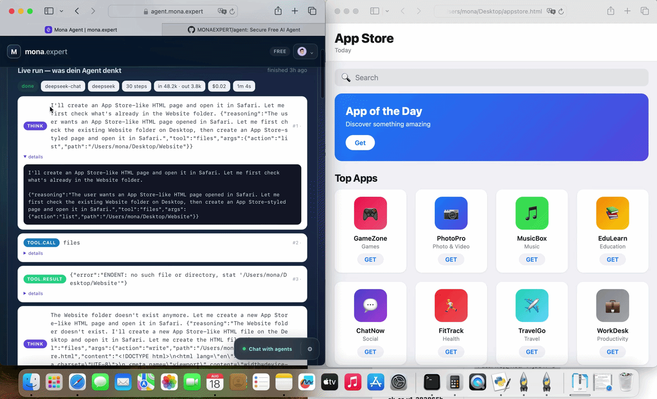 Screen recording of an AI agent building an App Store clone from a single prompt