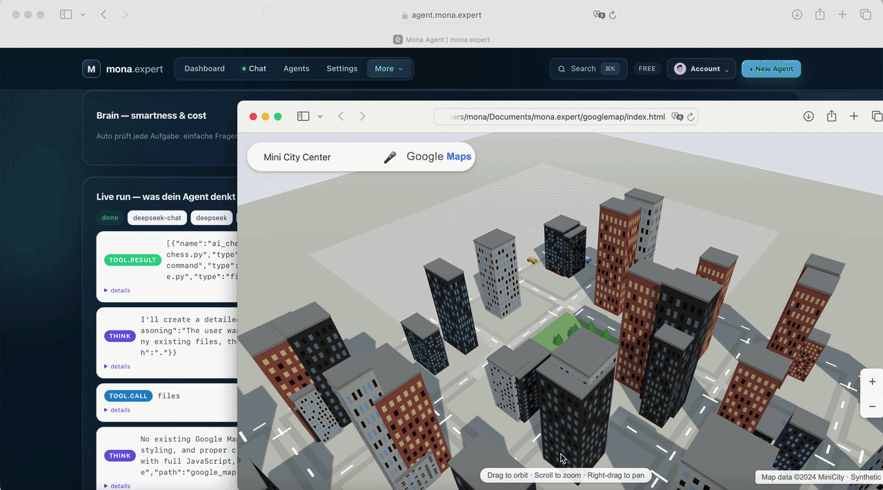 Screen recording of an AI agent building a Google Maps clone from a single prompt